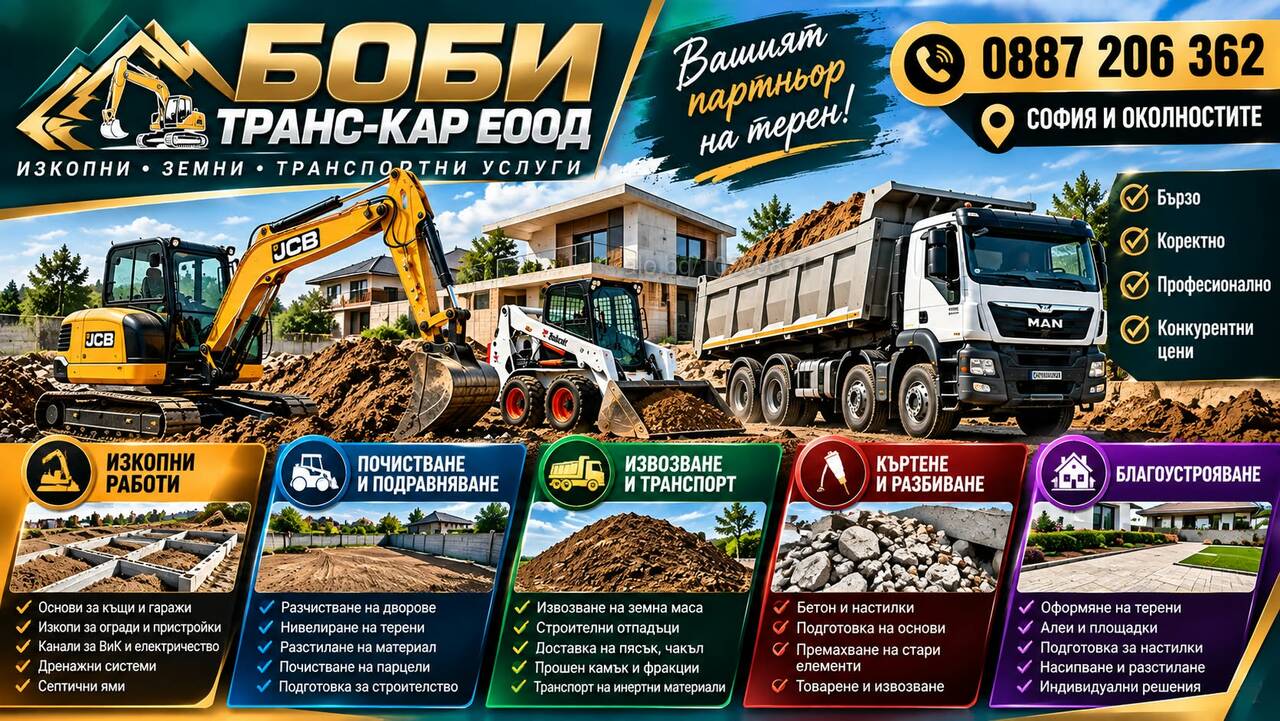 Услуги с Мини багер и Бобкат
