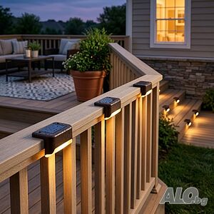 Комплект от 4 броя соларни LED лампи за стълби и огради - Водоустойчиви IP44, топла светлина