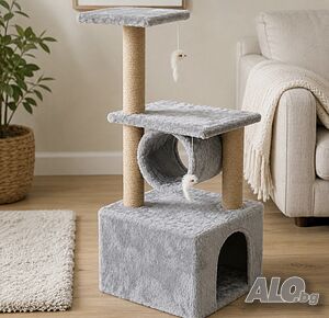 НОВО! Драскалка за котки XL,4 нива с къщичка, тунел, играчки и сизалови колони