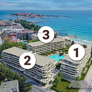 На входа на Южния плаж! Двустаен апартамент с морска гледка в AMIRA Sea Residence - Несебър