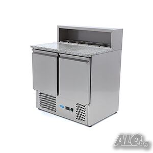 Професионална хладилна маса с GN витрина - 285 литра, 0°C до +10°C, 5 контейнера GN 1/6