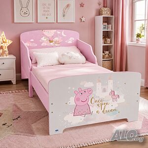 Детско легло Peppa Pig 140x70 см с ламелна основа - Розово легло с Пепа Пиг, замък и еднорог