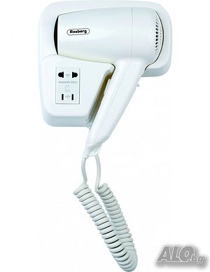Стенен сешоар за хотели, 1300W, 2 скорости, с изход за самобръсначки