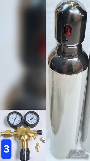Азот бутилка 96x15см, 10л/200bar, регулатор 50bar накрайници за клима и маркуч