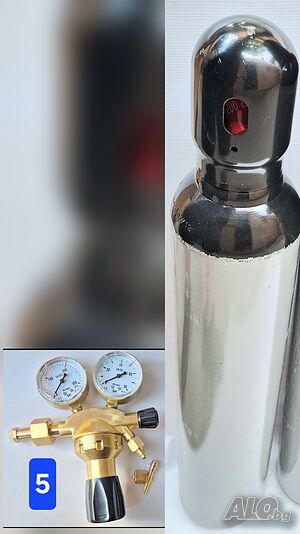 Азот бутилка 96x15см, 10л/200bar, регулатор изход 50bar накрайници за клима и маркуч