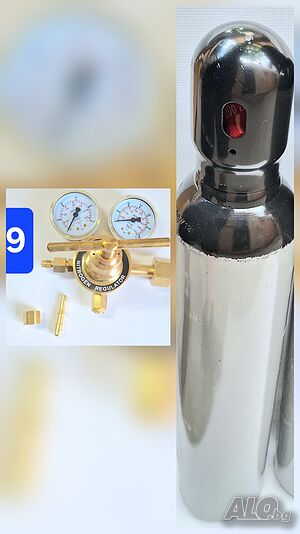 Азот бутилка 80x15см, 8л/200bar, регулатор изход 60bar накрайници за клима и маркуч