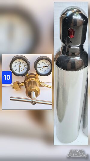 Азот бутилка 80x15см, 8л/200bar, регулатор изход 100bar накрайник маркуч