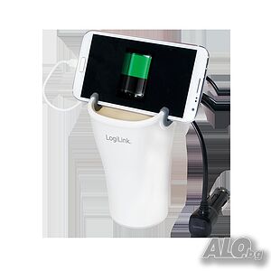 зарядно за кола, чаша, USB, поставка за телефон, LogiLink, Германия