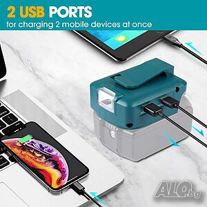 Makita LED USB адаптор за зарежданe на смартфони, таблети, с 2 х USB
