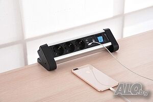 разклонител за бюро с 3 гнезда шуко, 3 USB порта 3.4 A, 2 метра кабел