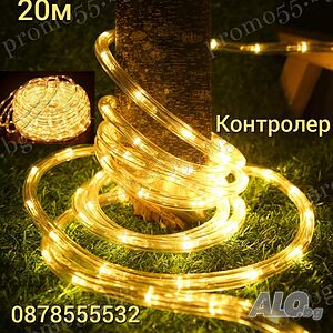 Коледен светещ Led маркуч в магична топла свелина 20м.