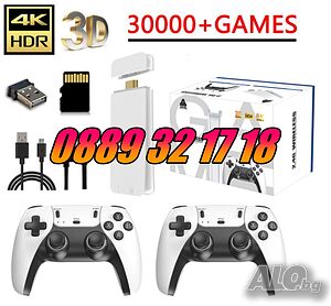 Безжична конзола М15, 30 000+ игри, Два безжични джойстика, 4K HD, телевизионна игра