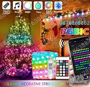 Лед Лампички 10м. за Коледна Елха Декорация Дистанционно, Блутут, RGB