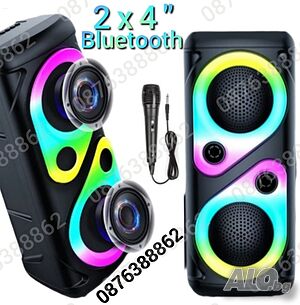 Преносима Bluetooth Колонка 2х4”, Тонколона с динамични RGB ефекти