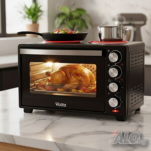 Готварска печка Voltz с фурна и 2 котлона 3200W, компактна електрическа печка за кухня