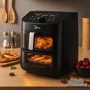 Еър Фрайър 2 в 1 - 11L - Midea MAD1100DADK - С две зони за готвене, 10 програми
