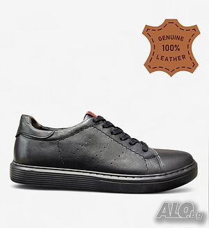 Мъжки спортно елегантни кецове от естествена кожа 656011 black