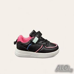 Детски кецове за момиче с равна подметка в черно и розово модел: 4035-1 black/rose