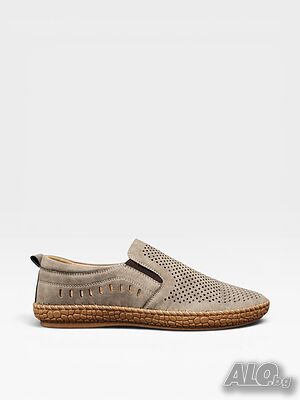 Мъжки мокасини с перфорация в кафяво-бежово S573-3 Khaki