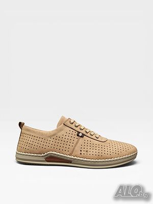 Мъжки обувки от естествена кожа с перфорация в бежово 7007 beige