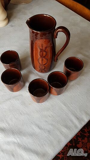 Комплект керамичен кана чаши за вино