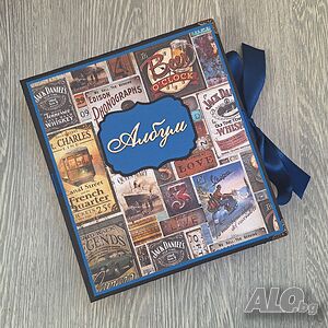 Скрапбук албум ”За него” в черно и синьо, ръчна изработка /53.1