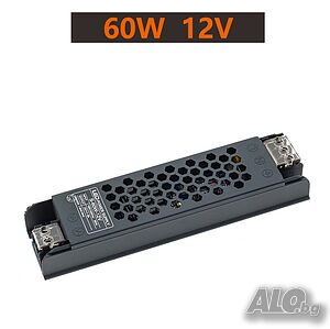 Захранване за LED лента 12VDC, 60W, 5А, Метален тънък корпус