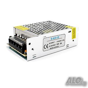 Захранване за LED лента 12VDC, 60W, 5А, Стандартен метален корпус
