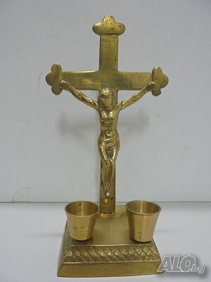 № 8457 Стар настолен свещник - Кръст с разпятие