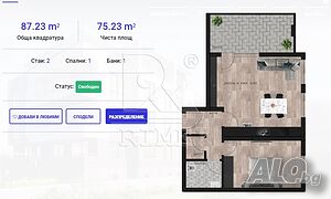 Двустаен апартамент 87 кв.м Тухла 3 етаж Непоследен