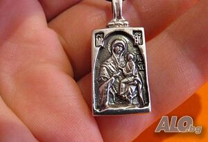 ковано сребърно колие икона на Дева Мария с младенеца, Богородица сребърна икона сребро