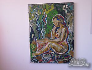 Стара картина - еротика и красота на едно голо тяло - маслени бой и платно. 18 +