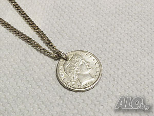 сребърен медальон, сребърно колие със рядък quarter dollar сребърен долар 1914 г - рядкост и ценност
