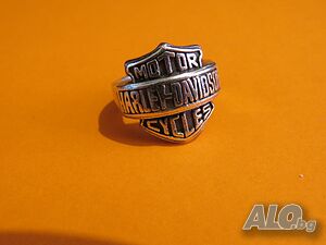 мъжки сребърен мото пръстен Harley-Davidson, харлей дейвидсън - солиден пръстен