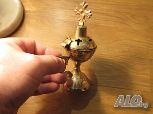 Старинно солидно бронзово кадилос кръстове, тамянник 14 см, 1921 г, Царство България - за колекционе