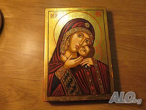 Стара ръчно рисувана икона на Света Богородица 21 х 15 см - за зачатие и раждане на дете, съхранение