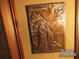 Старинна медна икона на Иван Рилски  върху платно и солидна дървена рамка - притежавайте тази икона