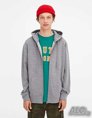 Мъжки суитшърт с цип Pull& Bear, 76% памук, 24% полиестер, Сив, XL