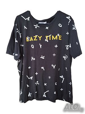 Дамска тениска с надпис Pull& Bear, 100% памук, Черна, L