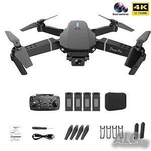 Дрон с две 4K камери, 1800 mAh, 4 батерии, 25x20x5.5cm, Черен