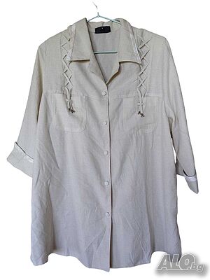 Дамска риза с джобове Izabel, 65% полиестер, Бежова, 74х63 см, XXL