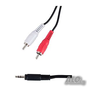 Кабел за аудио, 3.5 mm жак, 2 x RCA, Стерео, Черен, 1.5 м