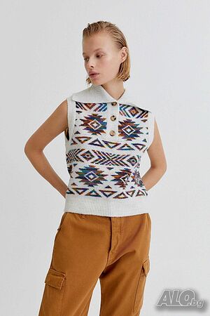 Дамски текстуриран пуловер с вълна Pull& Bear, L