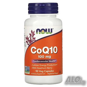 Now Foods CoQ10 с плодове от глог, 100 mg, 90 капсули