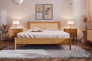 Дървено двойно легло с ратанова табла COUCH Pola 50739634 рамка 180x200 cm масивно дърво дъб