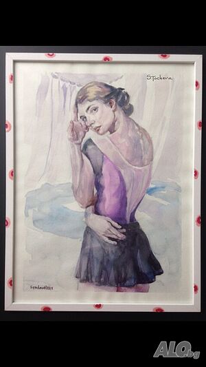 Чаровна балерина с цикламено боди Картина с акварелни бои 32 cm 42 cm Хартия Силвия Тошева Оригинал | Картини |