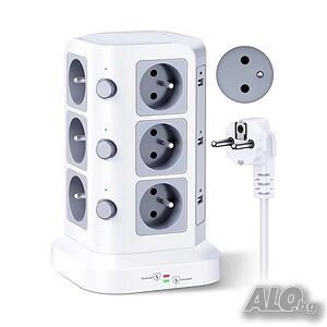 Разклонител с 12 гнезда KOOSLA (4000 W/16 A), 6 USB порта и защита от пренапрежение