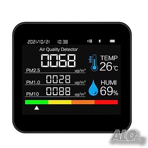 Уред за измерване качеството на въздуха 9-в-1 Bluetooth CO2, PM1.0, PM2.5, PM10, HCHO, TVOC