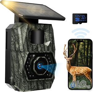 Камера за лов дива природа 48MP HD WiFi Bluetooth, 48MP Соларен панел
