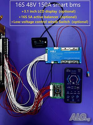 BMS Smart LIFEPO4 16S 150A 48V + LCD + Active Balance 5A